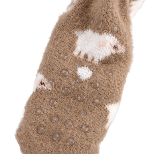 Kuschelige Sherpa-Socken mit Schaf-Motiv, Kaffeebraun