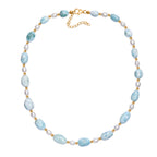 AA Larimar, Süßwasser Perle Halskette ca. 45 cm 925 Silber 750 Gelbgold Vermeil