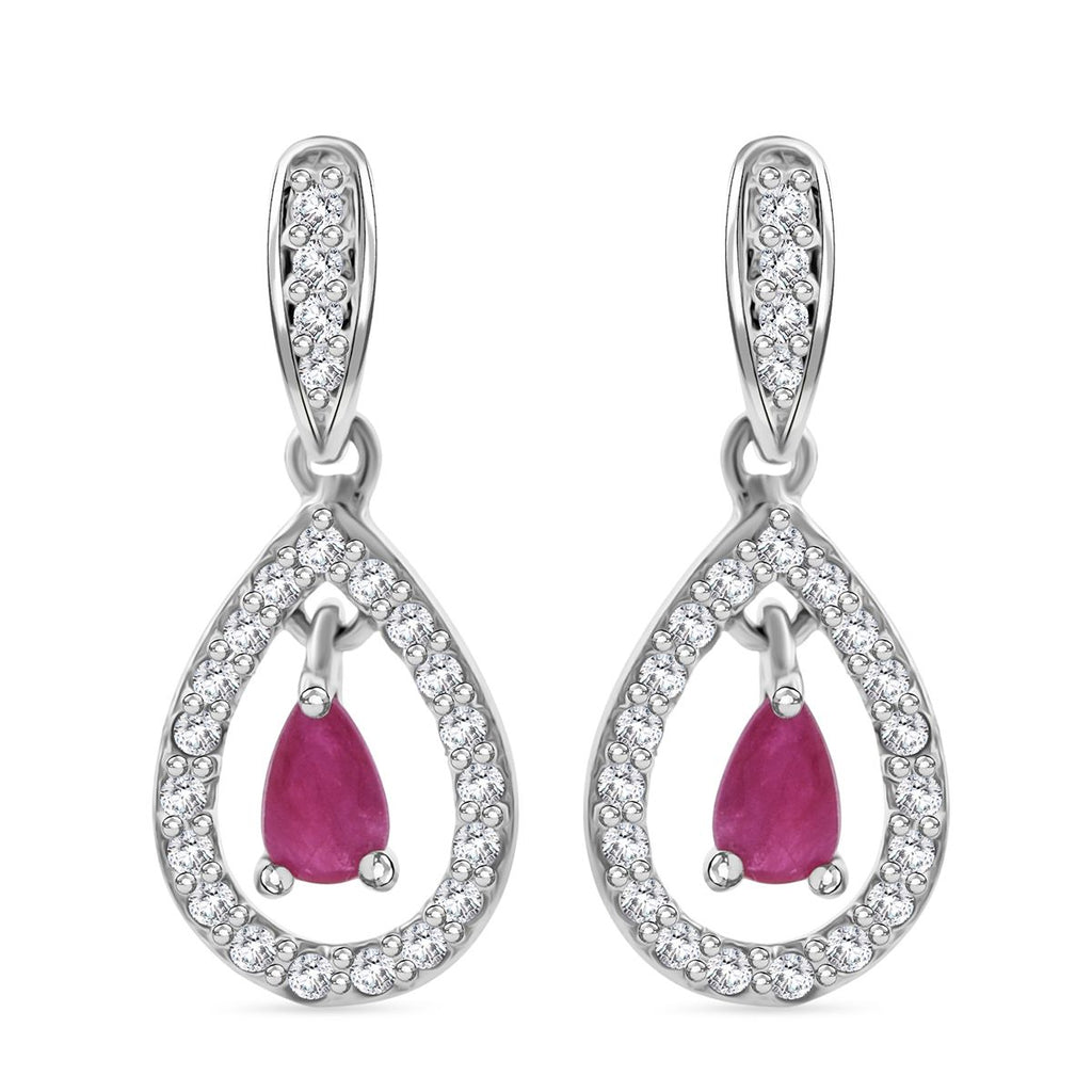 Burmesischer-Rubin, Weißer Zirkon Ohrringe 925 Silber rhodiniert ca. 0.85 ct