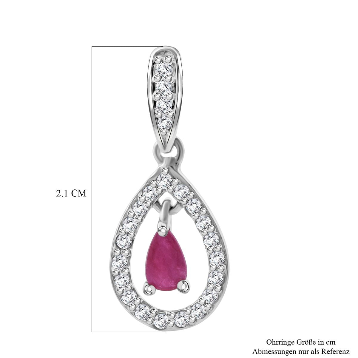 Burmesischer-Rubin, Weißer Zirkon Ohrringe 925 Silber rhodiniert ca. 0.85 ct
