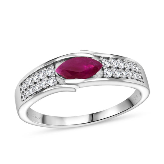 AA Natürlicher Burmesischer-Rubin, Moissanit Ring 925 Silber rhodiniert (Größe 20.00) ca. 0.83 ct