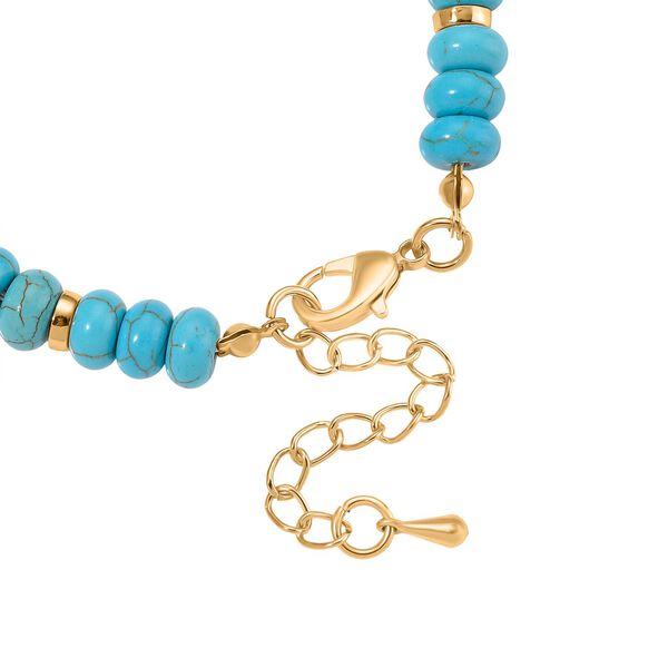 Weiße Muschelkernperle, Blauer Howlit Armband, ca. 18 cm + 5 cm Extender, goldfarben