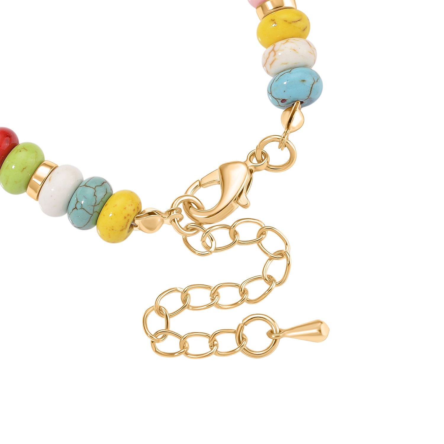 Weiße Muschelkernperle, Howlit Armband, ca. 18 cm + 5 cm Extender, goldfarben