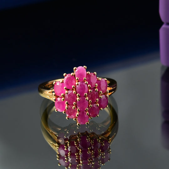 AA Natürlicher Burmesischer Rubin Ring, 925 Silber 750 Gelbgold Vermeil (Größe 21.00) ca. 4.16 ct