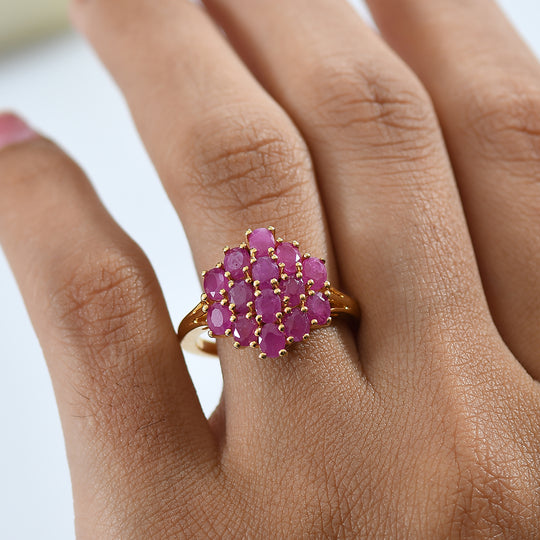 AA Natürlicher Burmesischer Rubin Ring, 925 Silber 750 Gelbgold Vermeil (Größe 21.00) ca. 4.16 ct