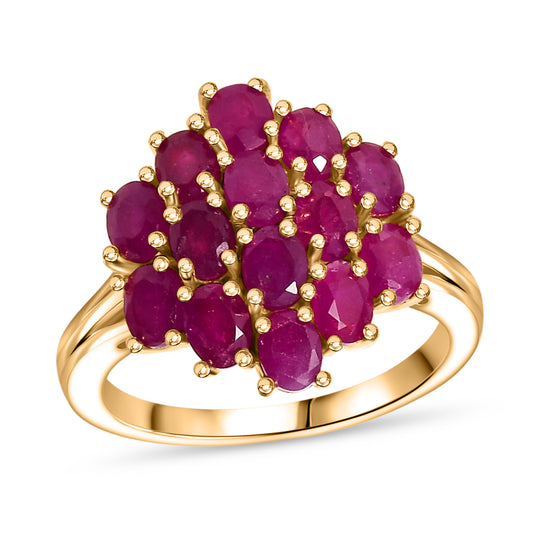 AA Natürlicher Burmesischer Rubin Ring, 925 Silber 750 Gelbgold Vermeil (Größe 21.00) ca. 4.16 ct
