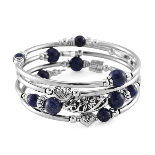 Blauer Howlit Armband, Flexibles (ca. 16.5 - 18 cm) Schwarz oxidiert ca. 40.00 ct