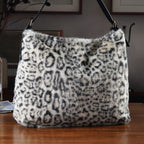 Leopardenmuster-Fellimitat-Tasche, 46x11x35 cm, Beige-Schwarz