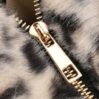 Leopardenmuster-Fellimitat-Tasche, 46x11x35 cm, Beige-Schwarz