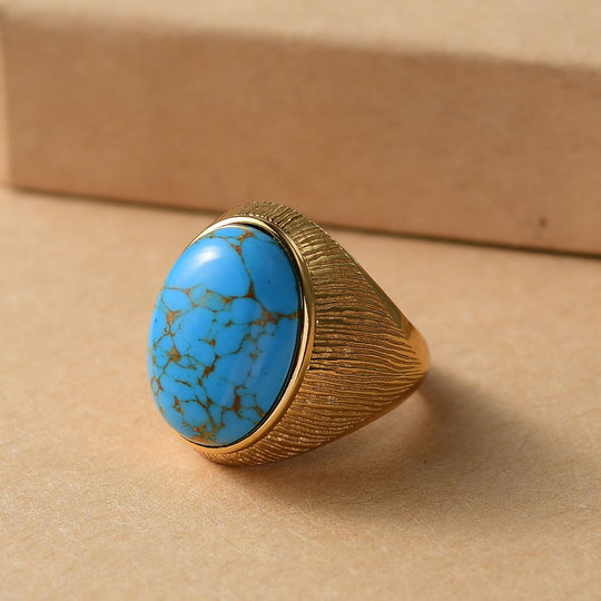Blaues Türkis Ring Reines Gelbes Messing, E-Beschichtung Gelb Gold ca. 10.79 ct