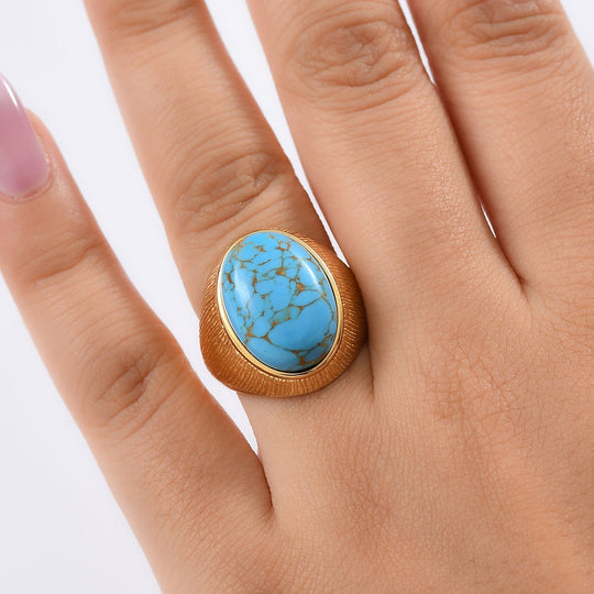 Blaues Türkis Ring Reines Gelbes Messing, E-Beschichtung Gelb Gold ca. 10.79 ct