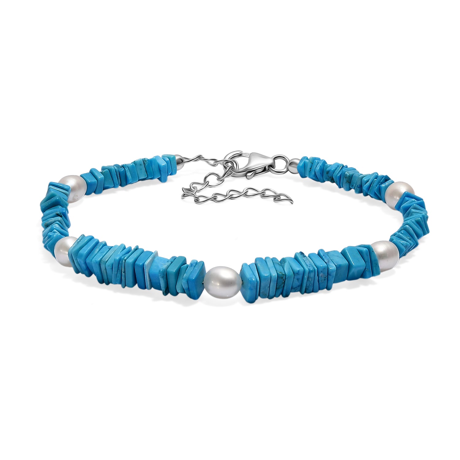 Türkis, Süßwasser Perle Armband ca. 19 cm + 5 cm Extender, 925 Silber rhodiniert