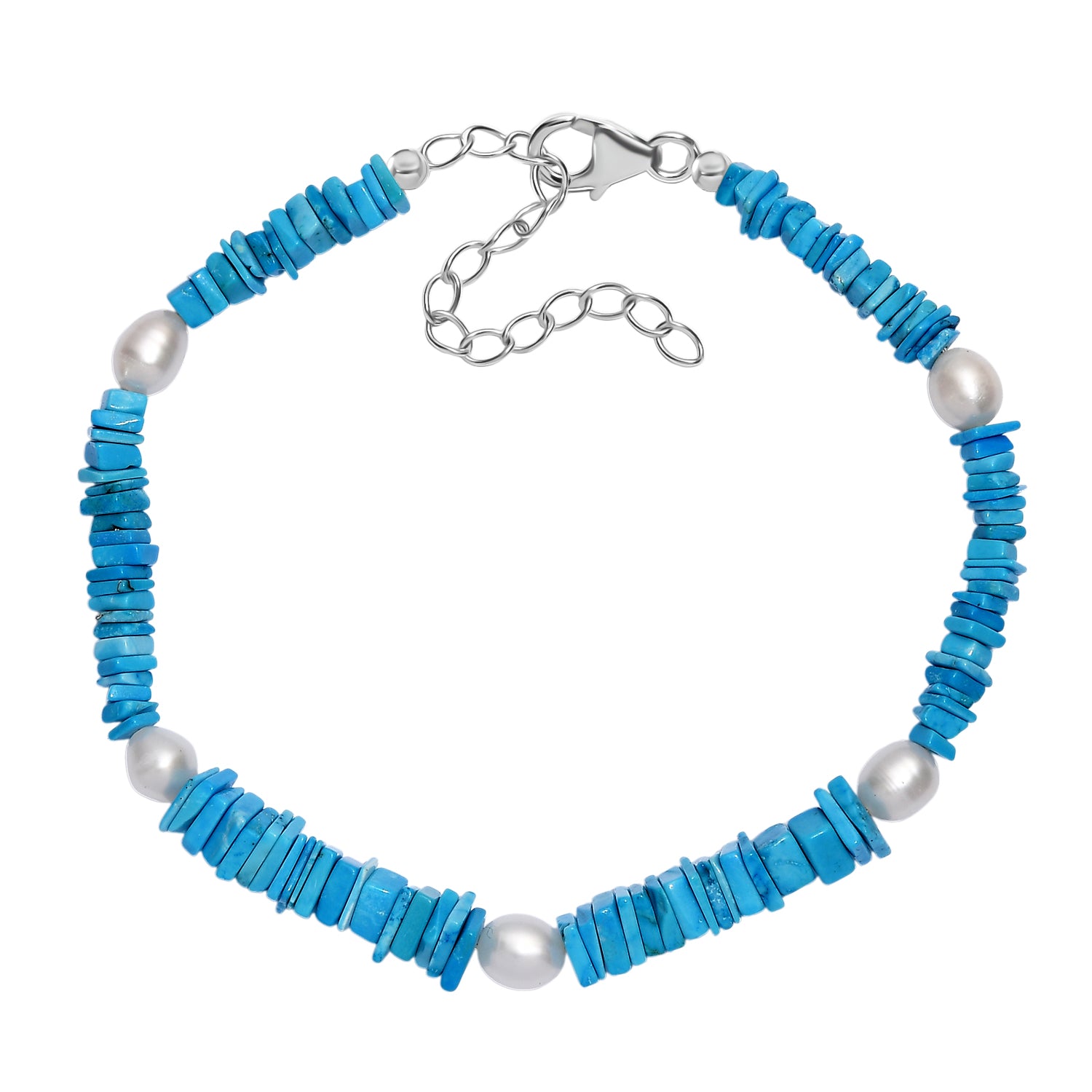 Türkis, Süßwasser Perle Armband ca. 19 cm + 5 cm Extender, 925 Silber rhodiniert