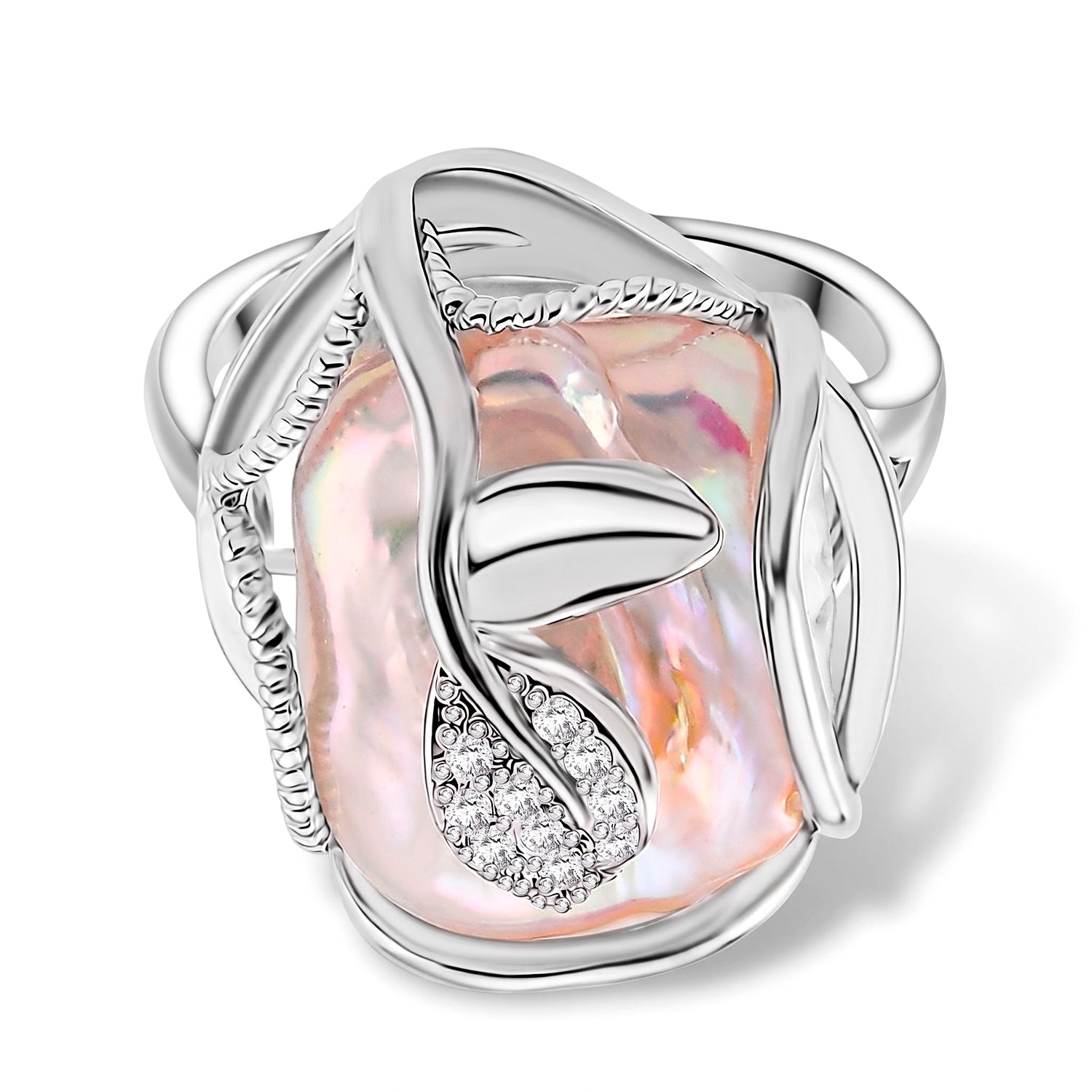 Weiße Süßwasser Perle, Weißer Zirkonia Ring Nickelfreies Messing Flexibles cm