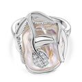 Weiße Süßwasser Perle, Weißer Zirkonia Ring Nickelfreies Messing Flexibles cm