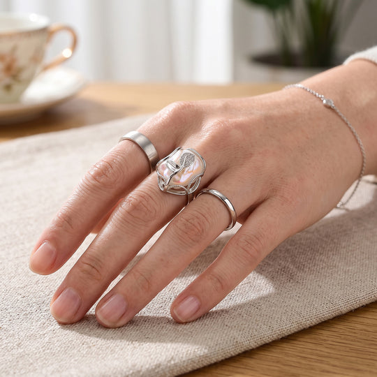 Weiße Süßwasser Perle, Weißer Zirkonia Ring Nickelfreies Messing Flexibles cm