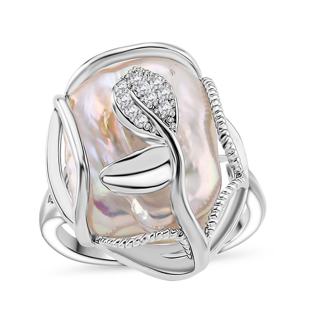 Weiße Süßwasser Perle, Weißer Zirkonia Ring Nickelfreies Messing Flexibles cm