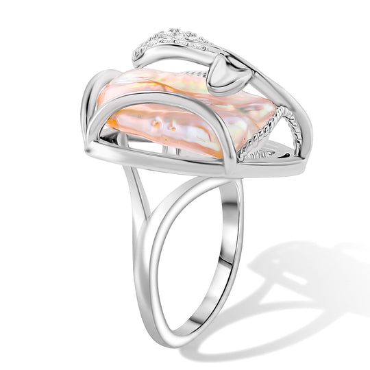 Weiße Süßwasser Perle, Weißer Zirkonia Ring Nickelfreies Messing Flexibles cm