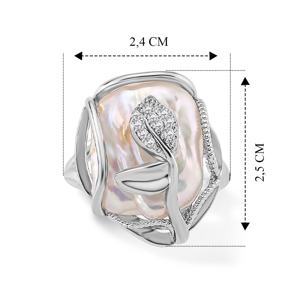 Weiße Süßwasser Perle, Weißer Zirkonia Ring Nickelfreies Messing Flexibles cm