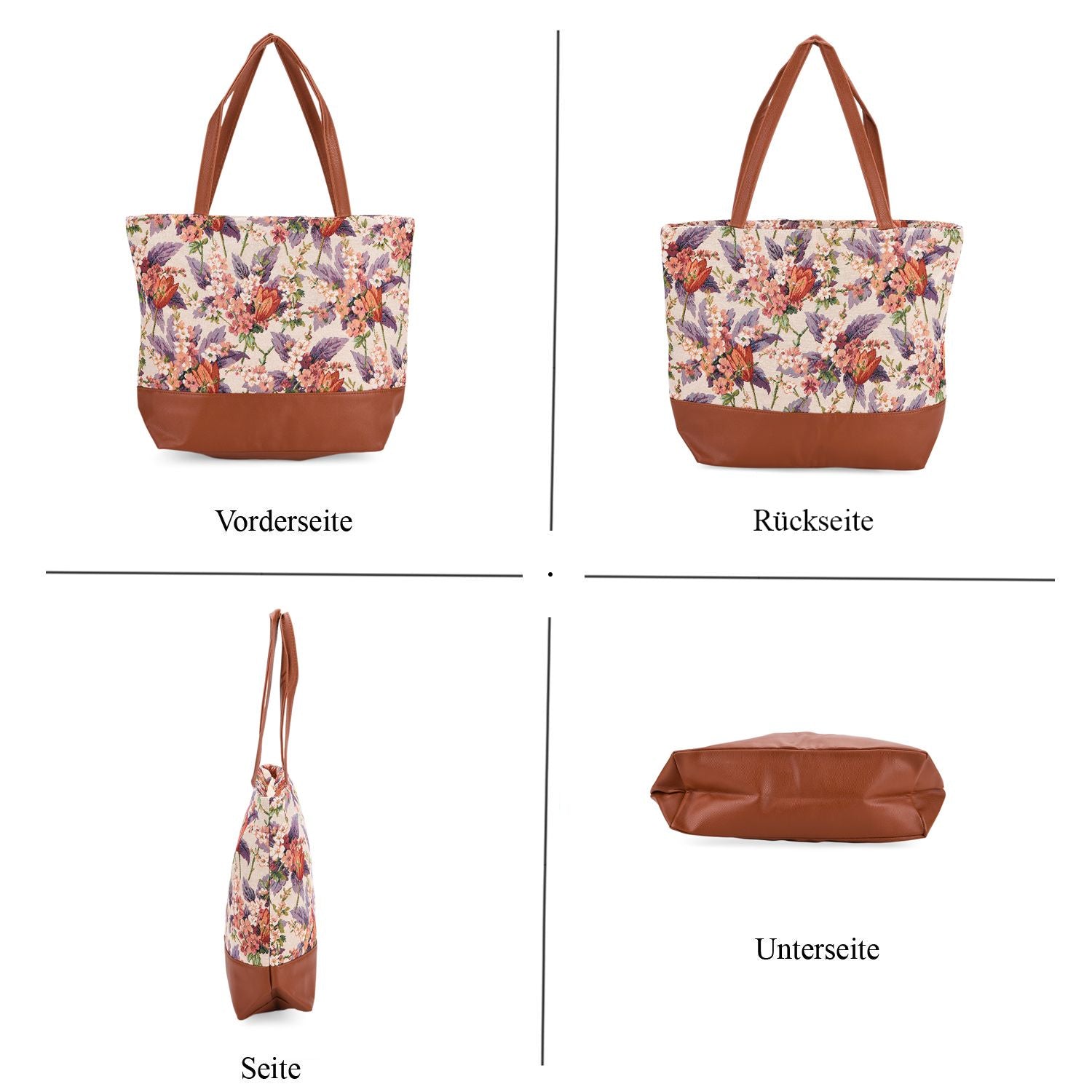 Schultertasche mit Blumenprint, ca. 35.5 x 12 x 36 cm, Mehrfarbig