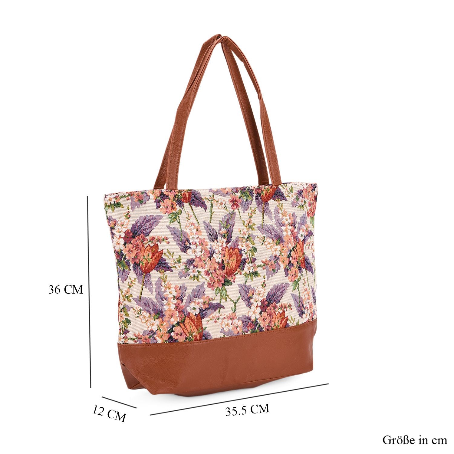 Schultertasche mit Blumenprint, ca. 35.5 x 12 x 36 cm, Mehrfarbig