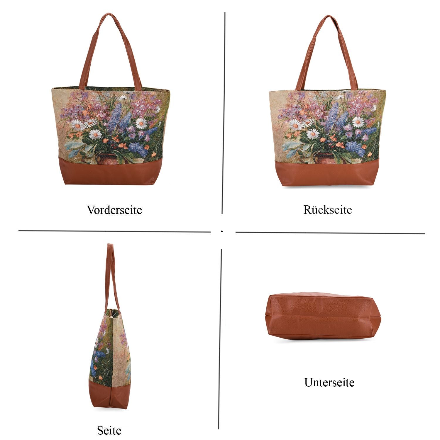 Schultertasche mit Blumenmuster, ca. 35.5 x 12 x 36 cm, Beige