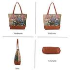 Schultertasche mit Blumenmuster, ca. 35.5 x 12 x 36 cm, Beige