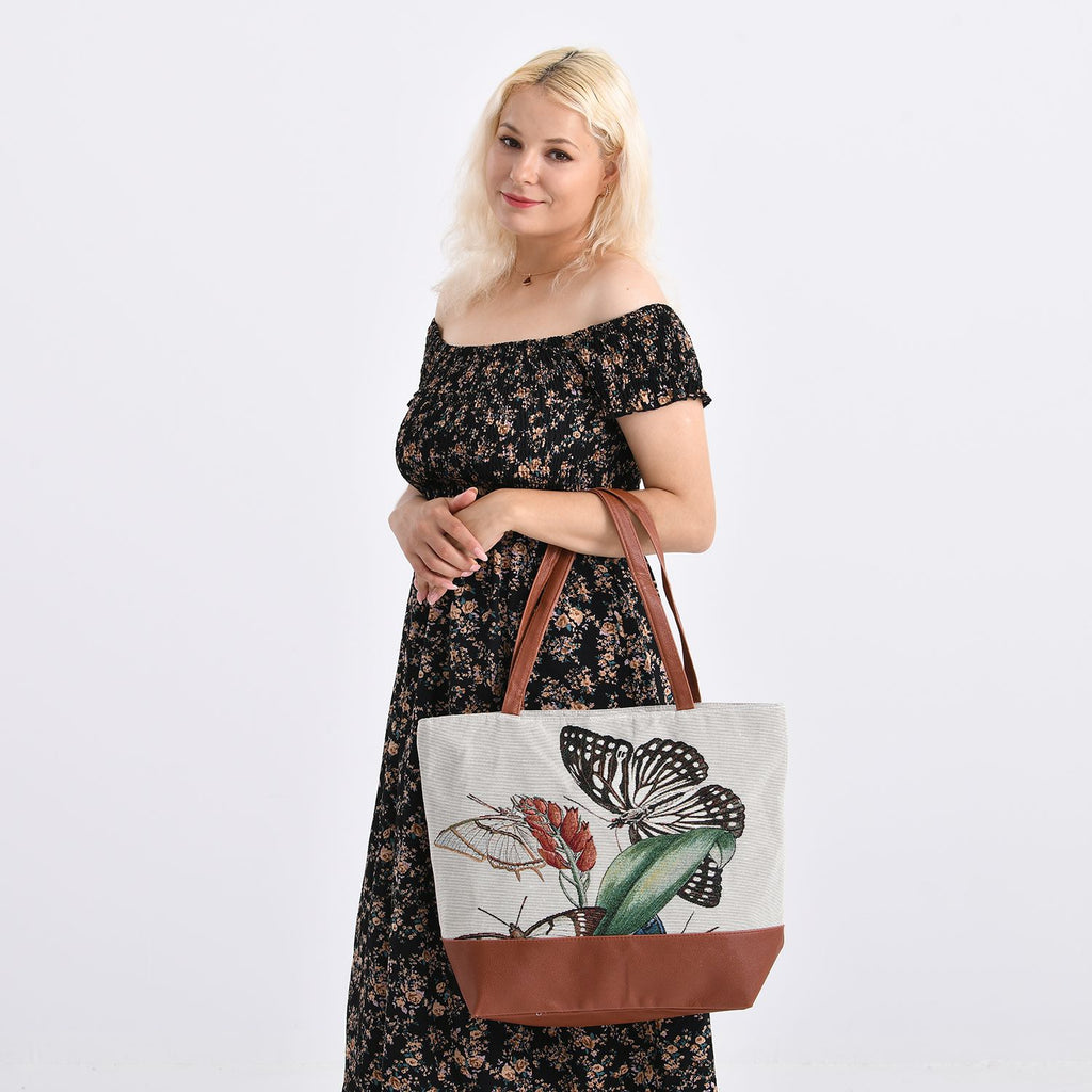 Schultertasche mit Schmetterlingsmuster, ca. 35.5 x 12 x 36 cm, Weiß
