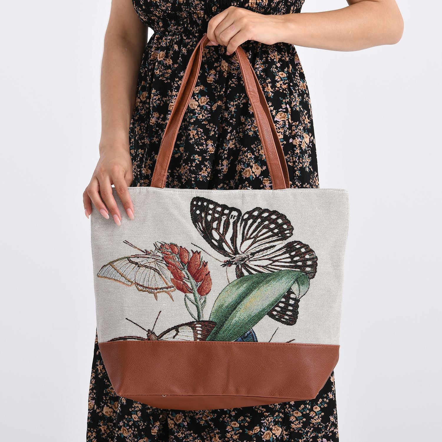 Schultertasche mit Schmetterlingsmuster, ca. 35.5 x 12 x 36 cm, Weiß