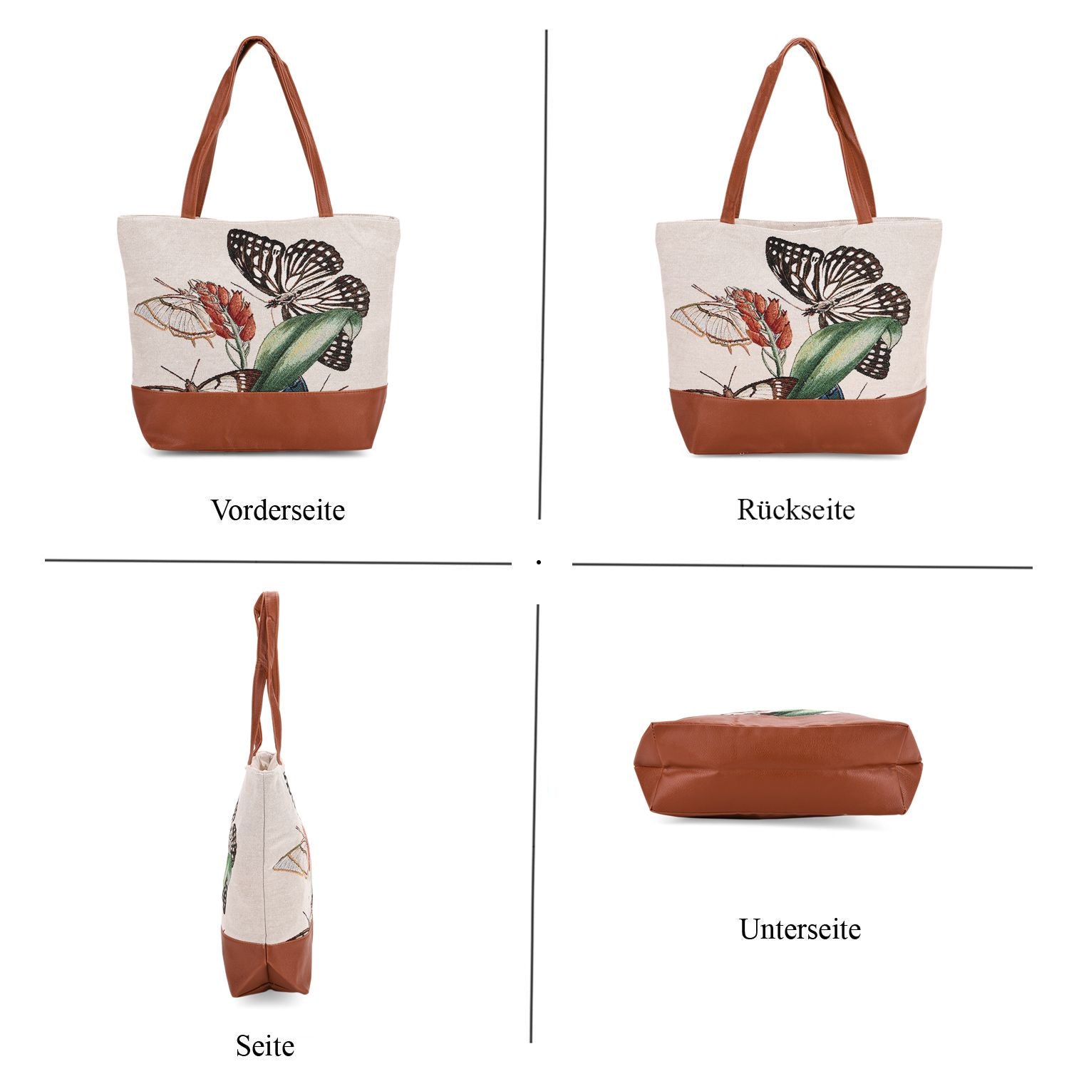 Schultertasche mit Schmetterlingsmuster, ca. 35.5 x 12 x 36 cm, Weiß