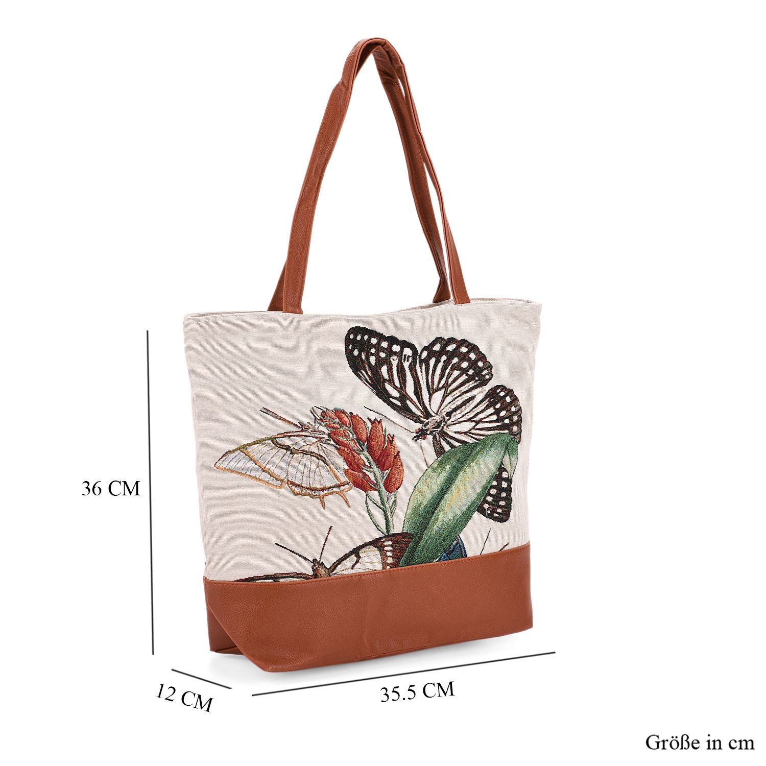 Schultertasche mit Schmetterlingsmuster, ca. 35.5 x 12 x 36 cm, Weiß