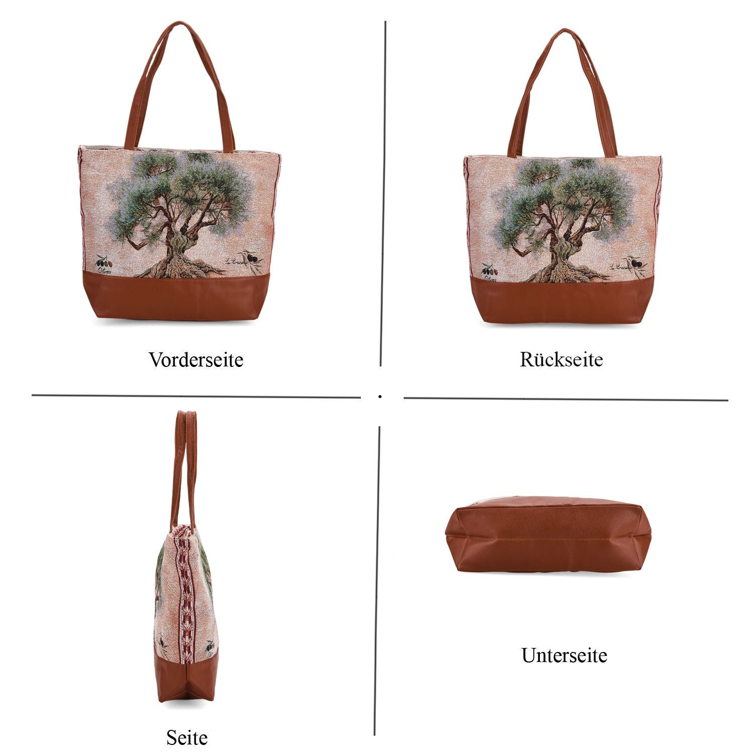 Schultertasche mit Baum-Motiv, ca. 35.5 x 12 x 36 cm, Grün