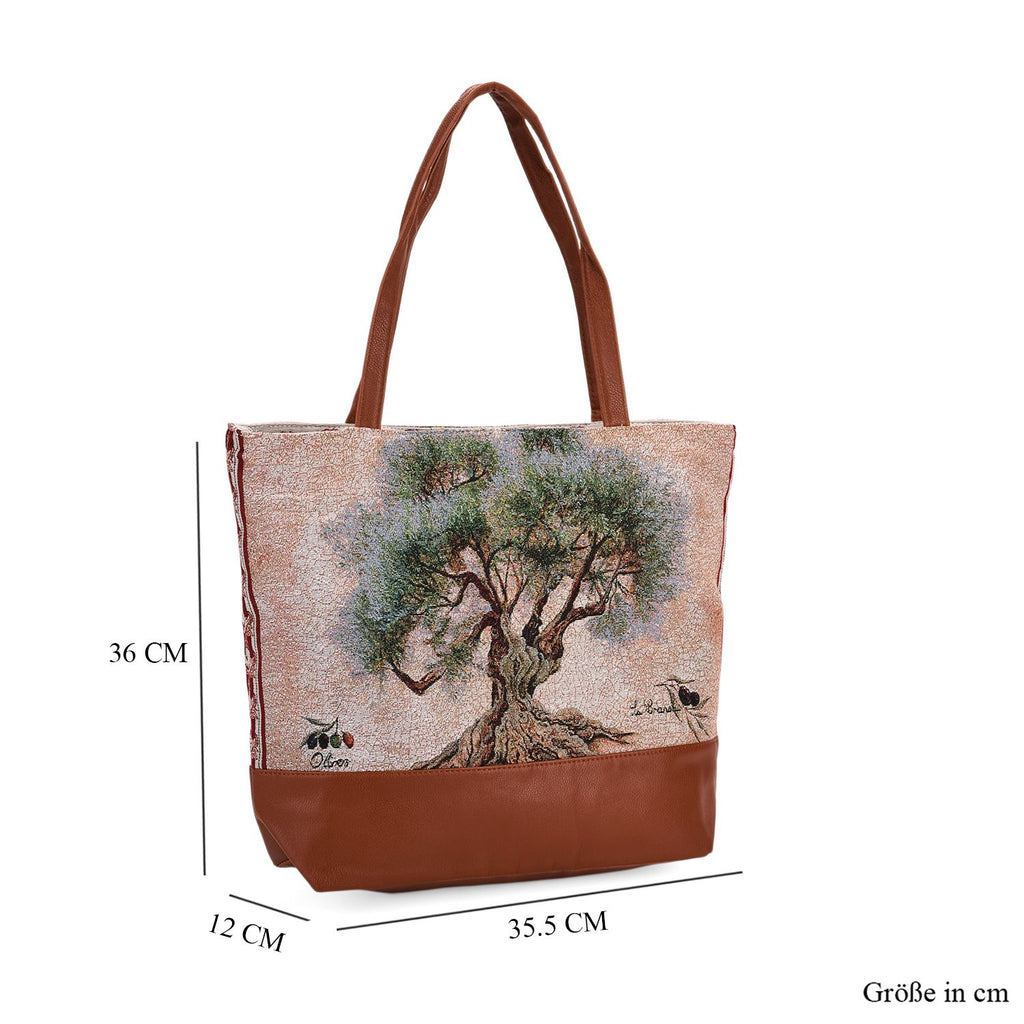 Schultertasche mit Baum-Motiv, ca. 35.5 x 12 x 36 cm, Grün