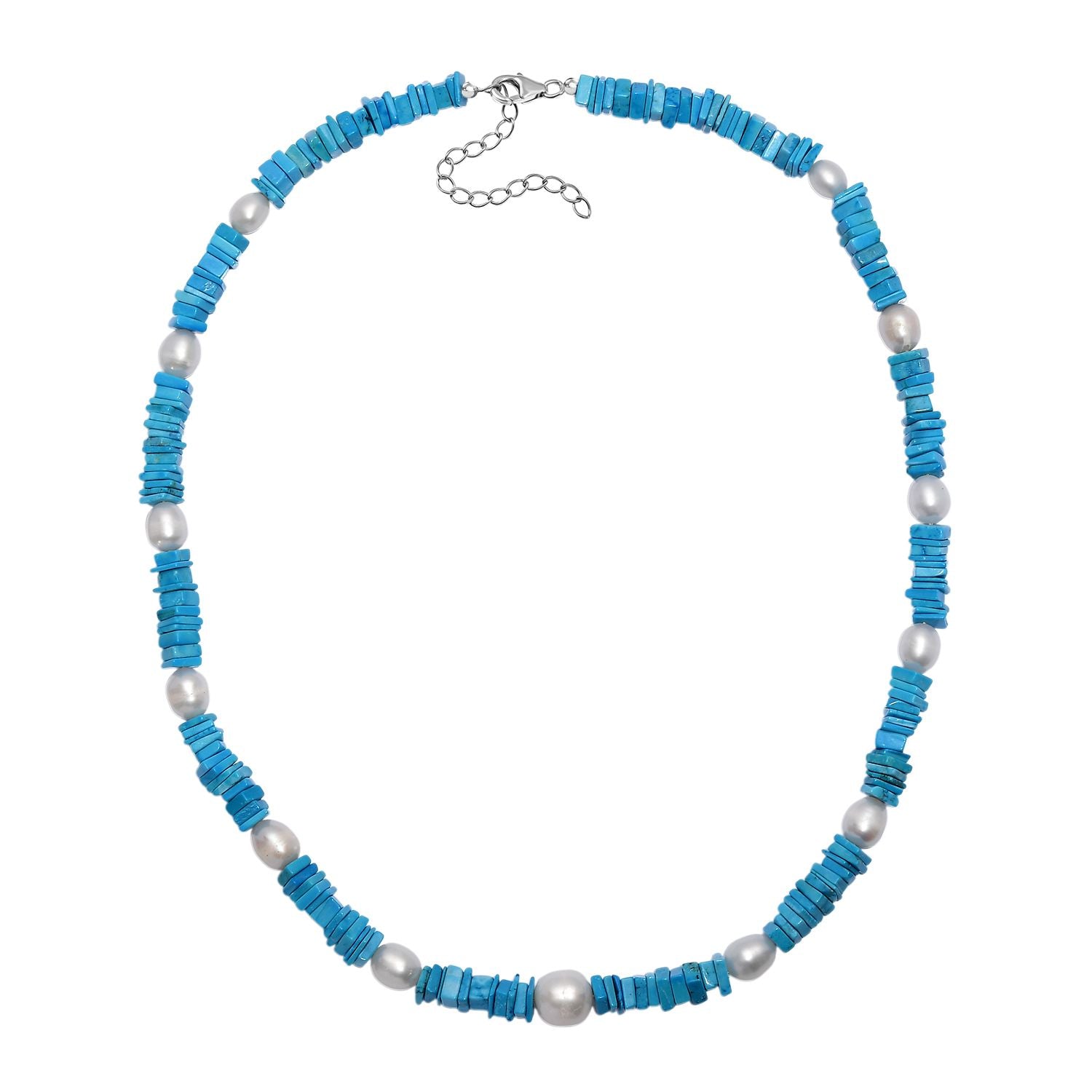 Türkis und Süßwasser Perle 45cm Halskette, 925 Silber rhodiniert