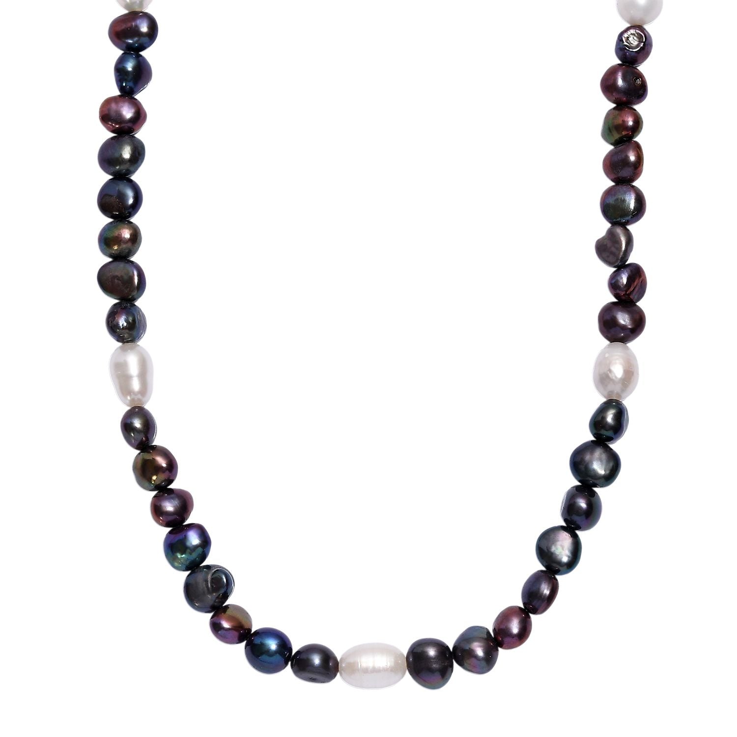 Pfauenfarbene gefärbte Perle und Süßwasser Perle Halskette, 45cm, Edelstahl