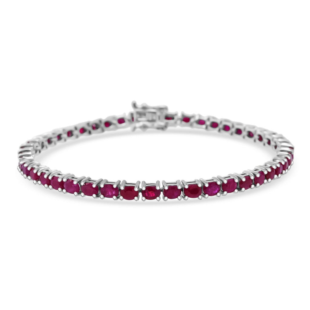 Natürlicher burmesischer Rubin Armband ca. 19 cm 925 Silber rhodiniert ca. 9.16 ct