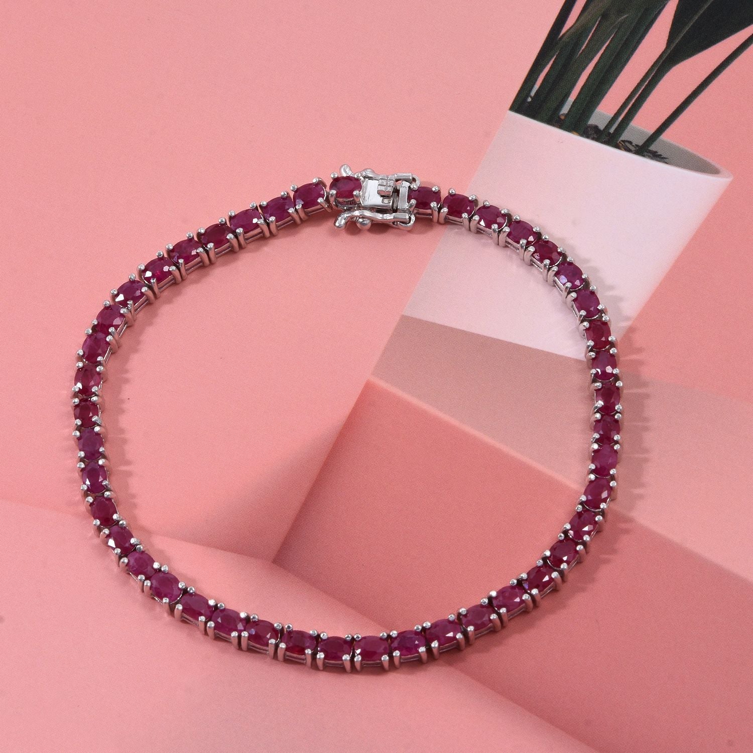 Natürlicher burmesischer Rubin Armband ca. 19 cm 925 Silber rhodiniert ca. 9.16 ct