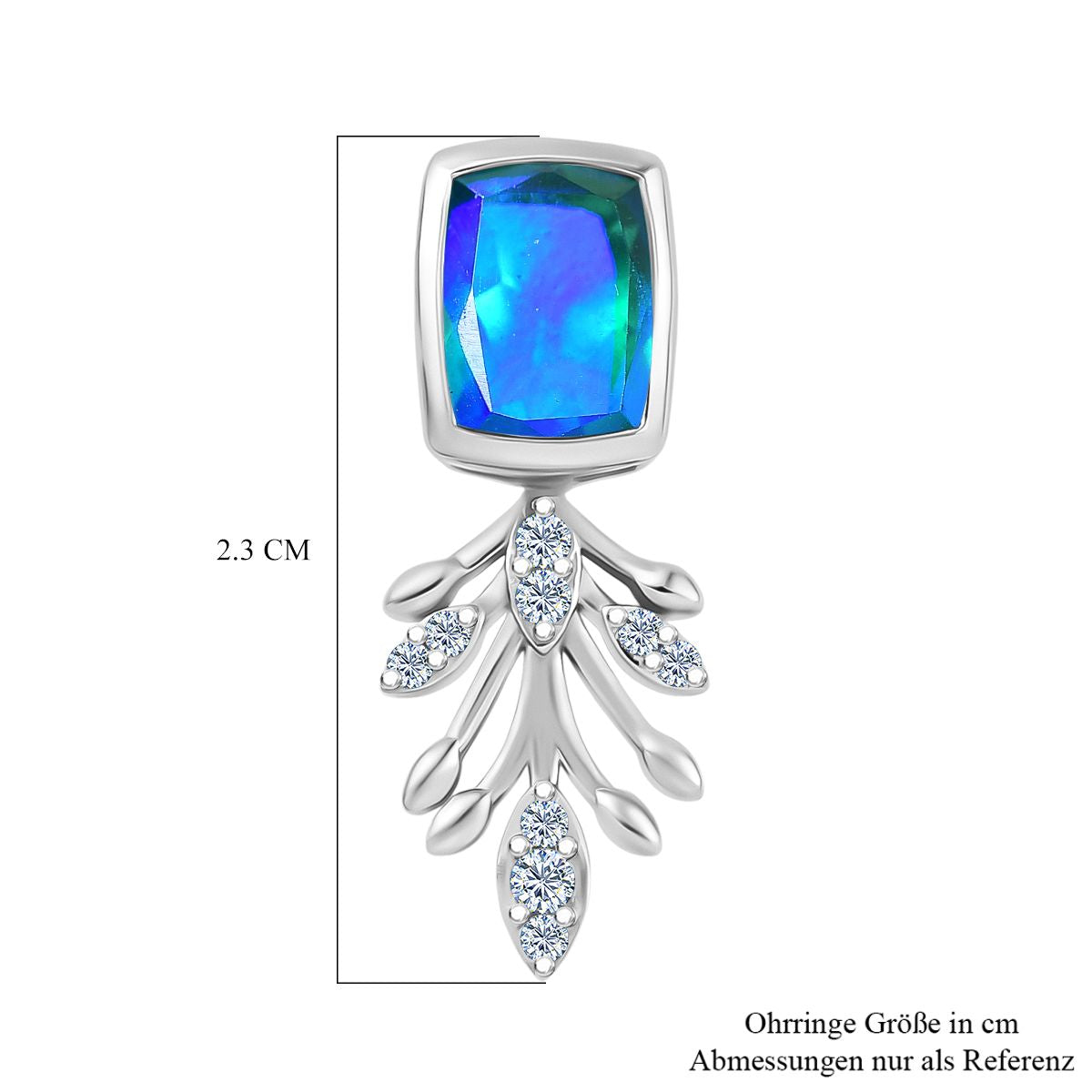 Pfau Quarz Triplette, Weißer Zirkon Ohrringe 925 Silber rhodiniert ca. 3.49 ct