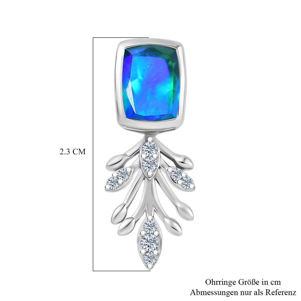 Pfau Quarz Triplette, Weißer Zirkon Ohrringe 925 Silber rhodiniert ca. 3.49 ct