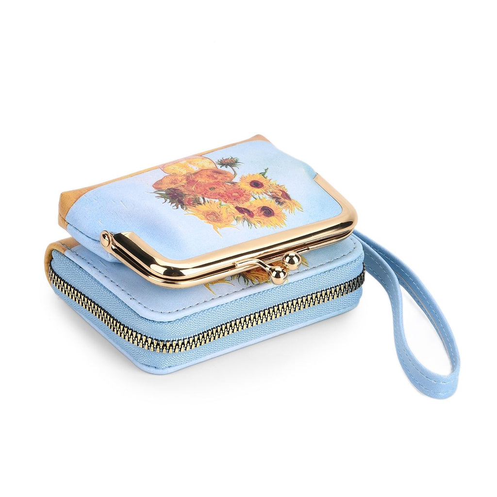 2-in-1-Geldbörse mit Sonnenblumen-Motiv, 11x5x8 cm, Blau
