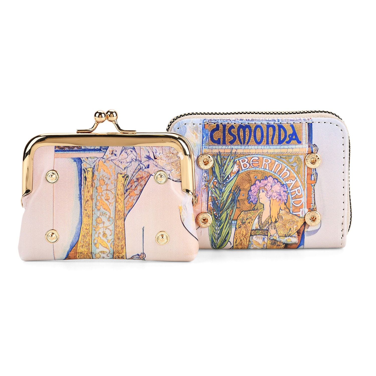 2-in-1-Geldbörse mit Gismonda-Motiv, 11x5x8 cm, Beige