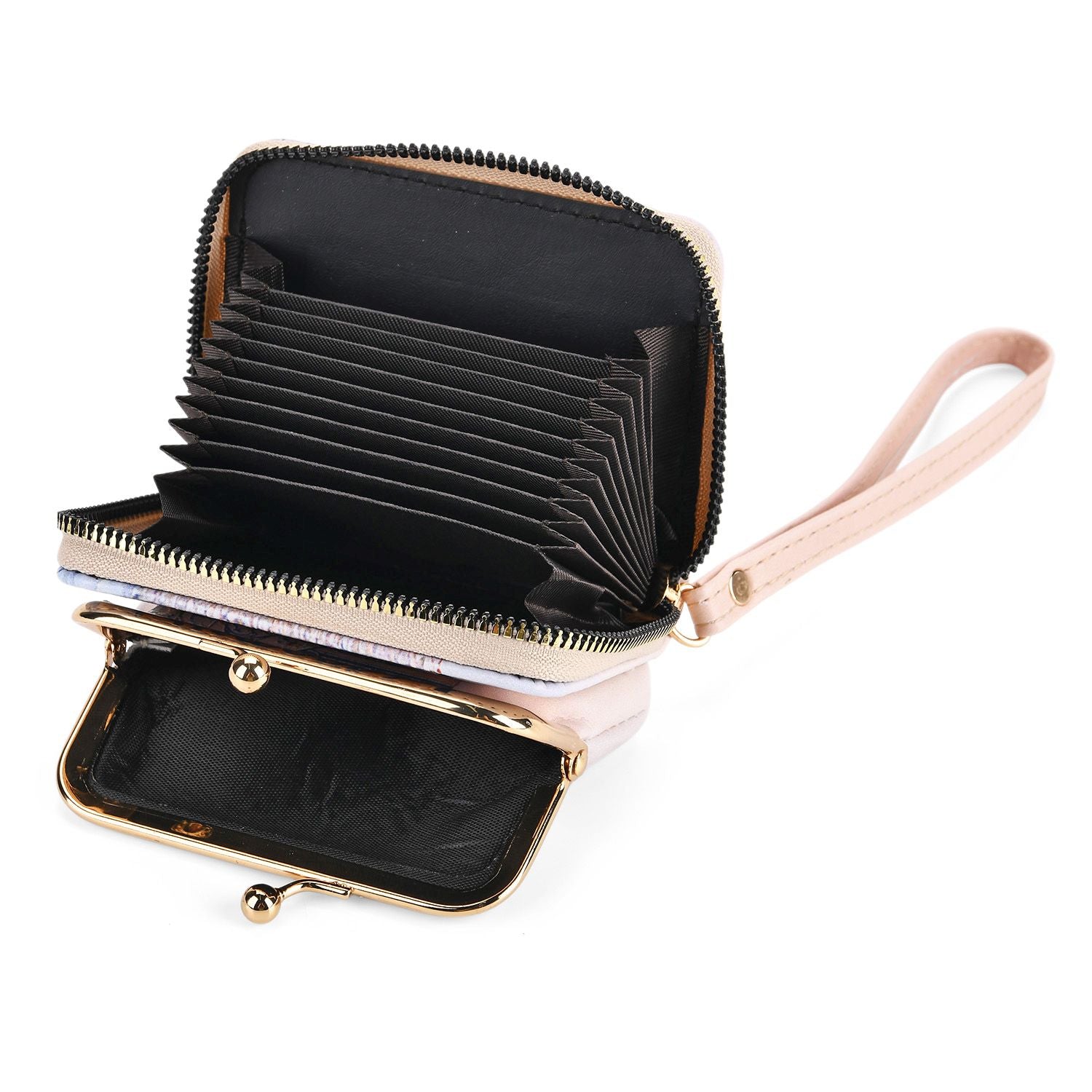 2-in-1-Geldbörse mit Gismonda-Motiv, 11x5x8 cm, Beige