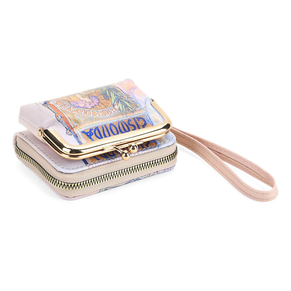 2-in-1-Geldbörse mit Gismonda-Motiv, 11x5x8 cm, Beige