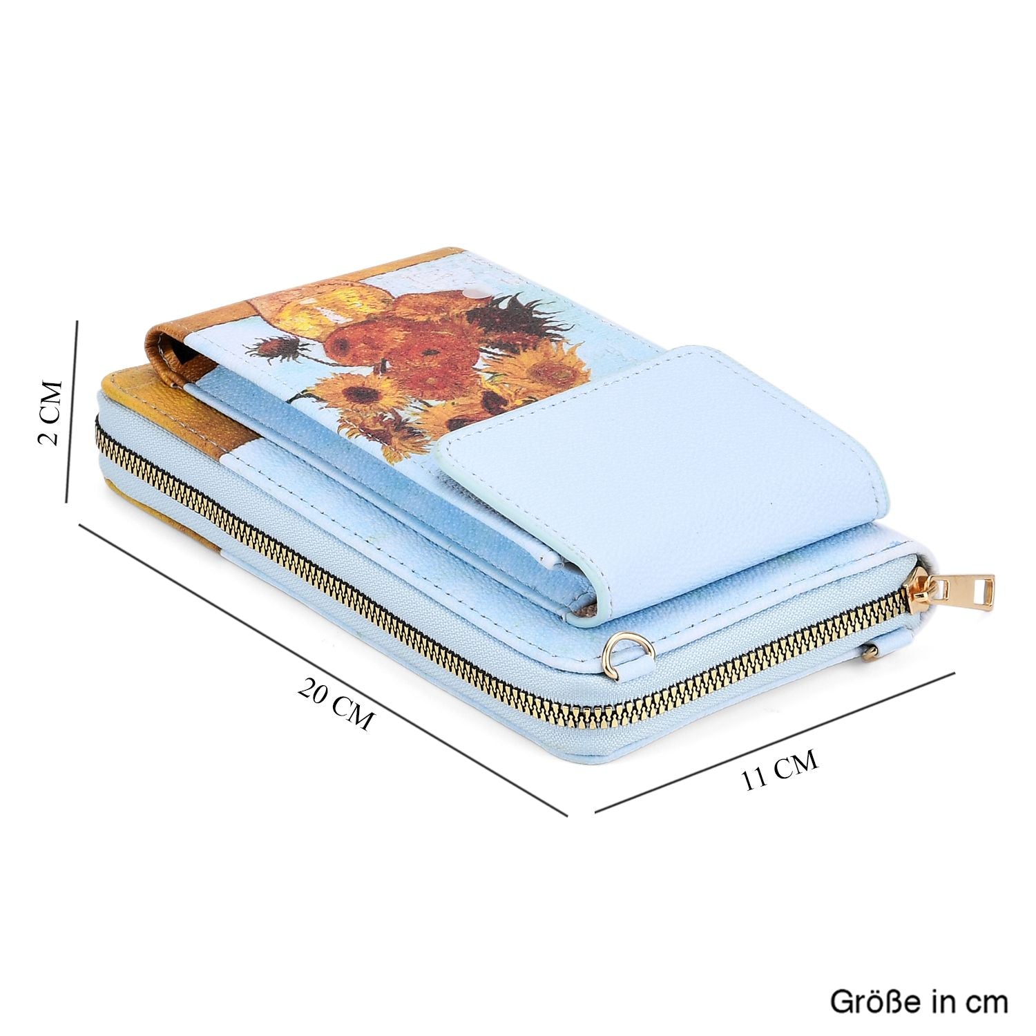 MUSEUM COLLECTION - Crossbody-Bag mit Sonnenblumen Vincent van Gogh, RFID-Schutz, Größe 20x11x2 cm, Himmelblau