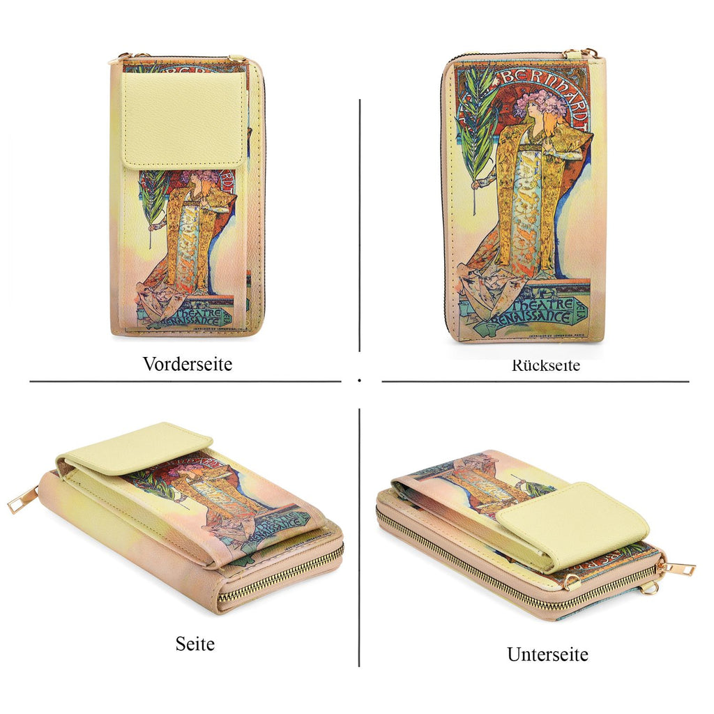 MUSEUM COLLECTION - Crossbody-Bag, Gismonda Alphonso Mucha, RFID-Schutz, Größe 20x11x2 cm, Beige-Gelb