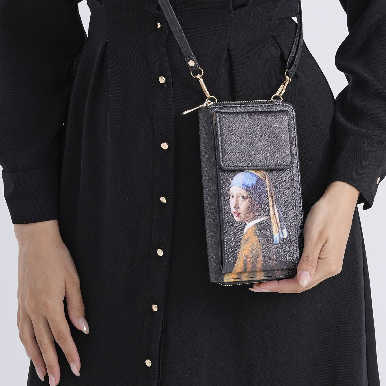 MUSEUM COLLECTION - Crossbody-Bag mit Mädchen mit dem Perlenohrring Vermeer, Größe 20x11x2 cm, Schwarz