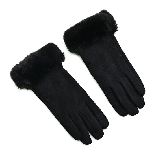 Kaschmir-Handschuhe mit Kunstfellbesatz und Touchscreen-Funktion, One Size, Grau