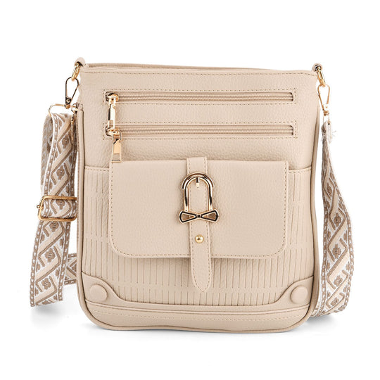 Elegante Umhängetasche aus feinem Lederimitat mit Mehrfachfächern, 24x27 cm, Steingrau