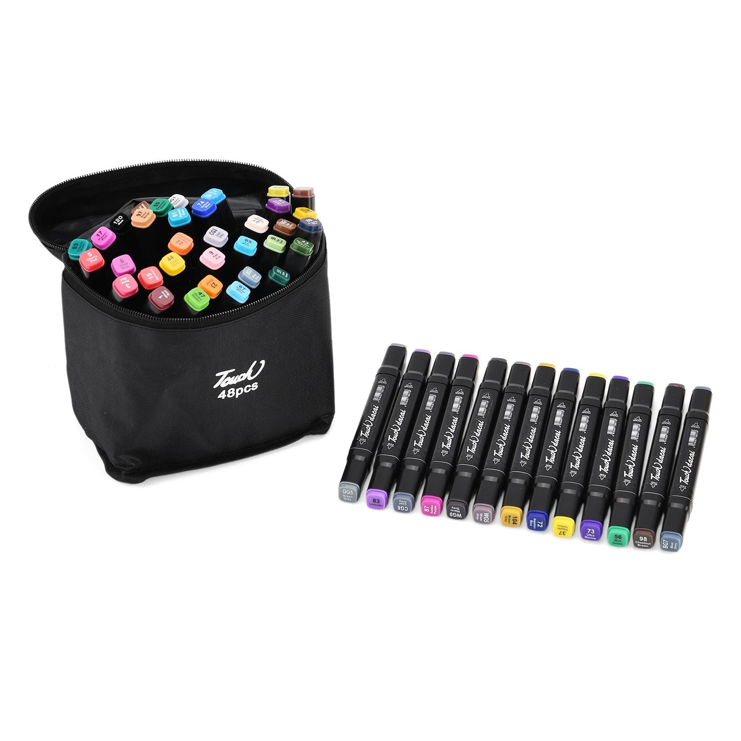 Set mit 48 Dual-Markern und Aufbewahrungstasche, Größe 14x10,5x16 cm, Schwarz