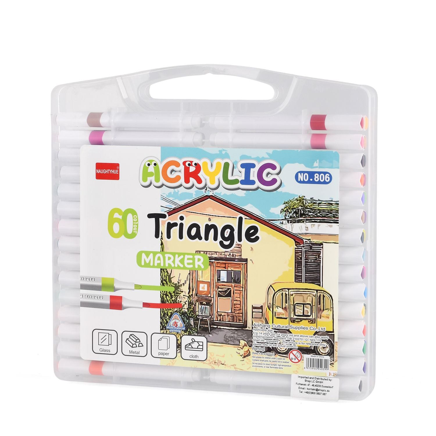 Set mit 60 Acryl-Markern und Aufbewahrungstasche, Größe 14x10,5x16 cm, Mehrfarbig